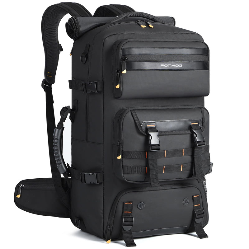 Ponhog Travel Backpack for Men, 50L Carry On Flight Approved Convertible Duffle Bag with Shoe Compartment, 17 inch Laptop Luggage with USB Charging Port for Weekender Hiking, Black