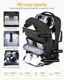 Ponhog Travel Backpack for Men, 50L Carry On Flight Approved Convertible Duffle Bag with Shoe Compartment, 17 inch Laptop Luggage with USB Charging Port for Weekender Hiking, Black