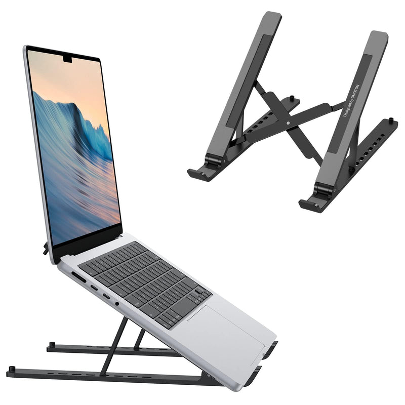 Portable Laptop Stand, OMOTON Laptop Stand for Desk Ergonomic 7 - Levels Angles Adjustable Computer Stand, ABS Laptop Riser Holder Compatible with All Laptops and iPad(10 - 15.6")