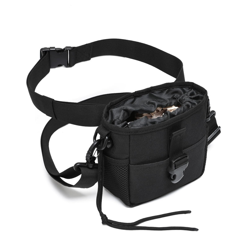 Portable Molle Dump Pouch with Adjustable and Removable Waist and Shoulder Straps for Shooting, Hunting and Outdoor Sports Tactical Slingshot Balls Bag Slingshot Ammo Drawstring Dump Pouch Black