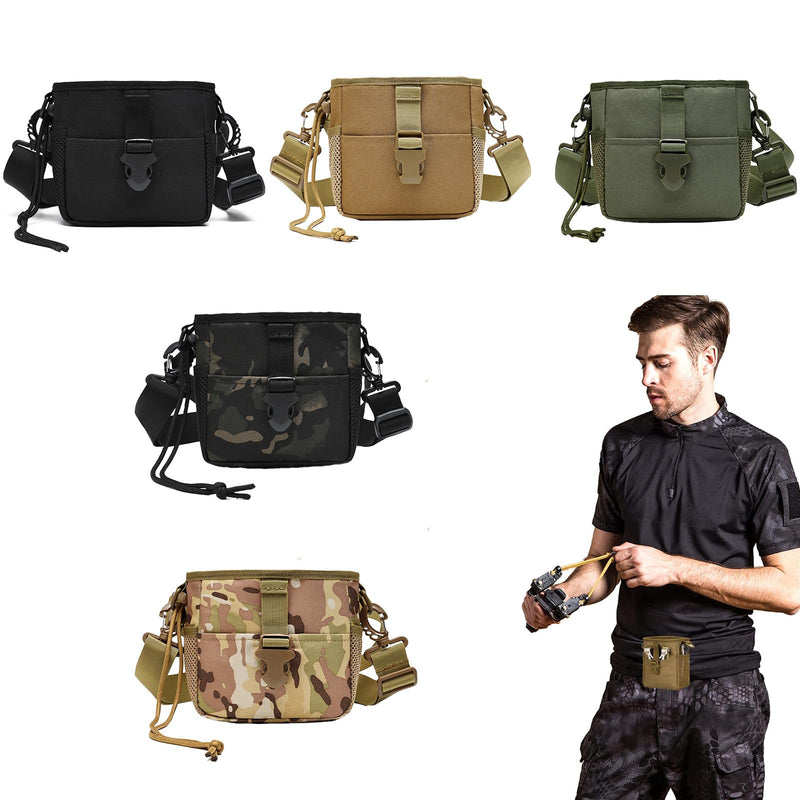 Portable Molle Dump Pouch with Adjustable and Removable Waist and Shoulder Straps for Shooting, Hunting and Outdoor Sports Tactical Slingshot Balls Bag Slingshot Ammo Drawstring Dump Pouch Black