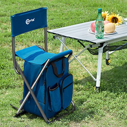 Portal Backpack Cooler Chair Fishing Chairs with Backrest Folding Camping Stool Compact for Outdoors Hiking Hunting Travel, Supports 225 lbs Capacity
