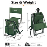 Portal Backpack Cooler Chair Fishing Chairs with Backrest Folding Camping Stool Compact for Outdoors Hiking Hunting Travel, Supports 225 lbs Capacity