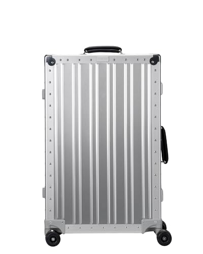 PORTAR Aluminum Checked Luggage, Anodized Aluminum and Leather Handles, Lunar Silver | Backpacks4Less