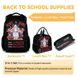 PoshWrap Girls Backpack with Lunch Box - Set of 3 School Backpacks Matching Combo - Lightweight Black Bookbag and Pencil Case Bundle