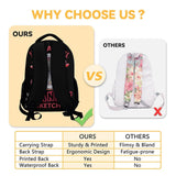 PoshWrap Girls Backpack with Lunch Box - Set of 3 School Backpacks Matching Combo - Lightweight Black Bookbag and Pencil Case Bundle