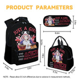 PoshWrap Girls Backpack with Lunch Box - Set of 3 School Backpacks Matching Combo - Lightweight Black Bookbag and Pencil Case Bundle