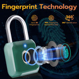 Pothunder Fingerprint Padlock, Smart Metal Keyless Fingerprint Lock, Waterproof, USB Rechargeable, for Gym, School, Luggage, Backpack, Suitcase, Green
