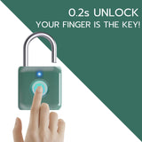 Pothunder Fingerprint Padlock, Smart Metal Keyless Fingerprint Lock, Waterproof, USB Rechargeable, for Gym, School, Luggage, Backpack, Suitcase, Green