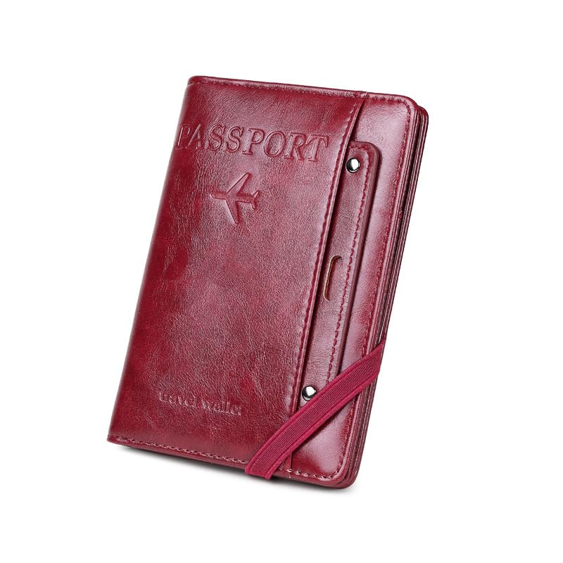 POXIADIV RFID Passport Wallet, RFID Passport Holder for Wallet, Essential Travel Anti - Theft Wallet Storage Case, Anti - Theft Protective Case，Burgundy