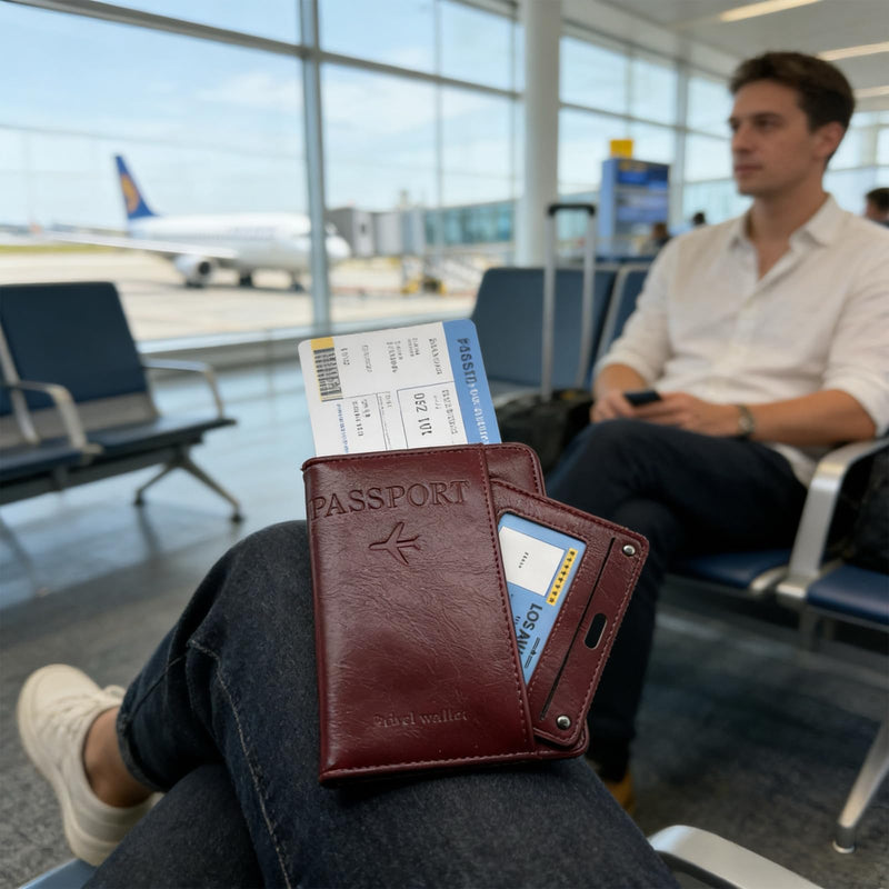 POXIADIV RFID Passport Wallet, RFID Passport Holder for Wallet, Essential Travel Anti - Theft Wallet Storage Case, Anti - Theft Protective Case，Burgundy