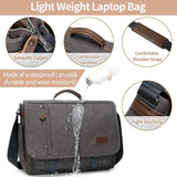 PPOBOW Laptop Messenger Bag for Men, 17 inch Water - resistant Canvas Laptop Shoulder Bag, Business Briefcase Satchel Computer Work Bag with Padded Compartment, Grey