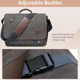 PPOBOW Laptop Messenger Bag for Men, 17 inch Water - resistant Canvas Laptop Shoulder Bag, Business Briefcase Satchel Computer Work Bag with Padded Compartment, Grey