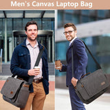 PPOBOW Laptop Messenger Bag for Men, 17 inch Water - resistant Canvas Laptop Shoulder Bag, Business Briefcase Satchel Computer Work Bag with Padded Compartment, Grey