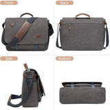 PPOBOW Laptop Messenger Bag for Men, 17 inch Water - resistant Canvas Laptop Shoulder Bag, Business Briefcase Satchel Computer Work Bag with Padded Compartment, Grey