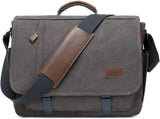 PPOBOW Laptop Messenger Bag for Men, 17 inch Water - resistant Canvas Laptop Shoulder Bag, Business Briefcase Satchel Computer Work Bag with Padded Compartment, Grey
