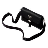 Prada Unisex Nero Black Re - Nylon Saffiano Silver Triangle Logo Messenger Crossbody Bag