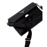 Prada Unisex Nero Black Re - Nylon Saffiano Silver Triangle Logo Messenger Crossbody Bag
