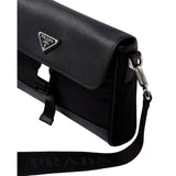 Prada Unisex Nero Black Re - Nylon Saffiano Silver Triangle Logo Messenger Crossbody Bag
