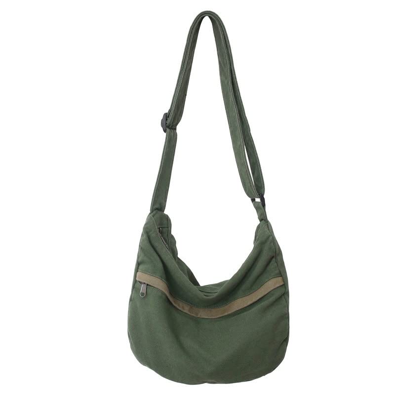 PRAGARI Canvas Messenger Bag Hobo Crossbody Bag for Women Green Shoulder Tote Handbag Vintage Aesthetic Travel Work | Backpacks4Less
