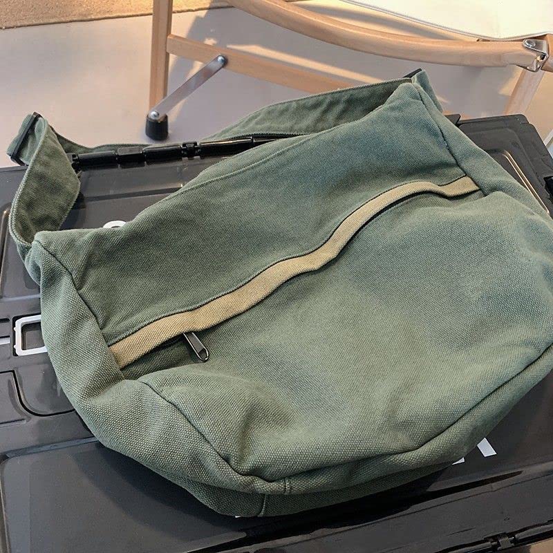 PRAGARI Canvas Messenger Bag Hobo Crossbody Bag for Women Green Shoulder Tote Handbag Vintage Aesthetic Travel Work