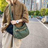 PRAGARI Canvas Messenger Bag Hobo Crossbody Bag for Women Green Shoulder Tote Handbag Vintage Aesthetic Travel Work