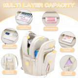 PRAGARI Kids Backpack for School Cute Aesthetic Beige Backpack Girls Student Bookbag Women Travel Lightweight Book Bag