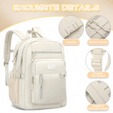 PRAGARI Kids Backpack for School Cute Aesthetic Beige Backpack Girls Student Bookbag Women Travel Lightweight Book Bag