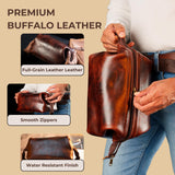 Premium Leather Travel Toiletry Bag for Men and Women, King - Size Dopp Kit with Waterproof Lining, Mens Toiletry Travel Bag, Men's Toiletry Bag, Mens Travel Bag Toiletry Kit, Leather Toiletry Bag Men