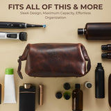 Premium Leather Travel Toiletry Bag for Men and Women, King - Size Dopp Kit with Waterproof Lining, Mens Toiletry Travel Bag, Men's Toiletry Bag, Mens Travel Bag Toiletry Kit, Leather Toiletry Bag Men