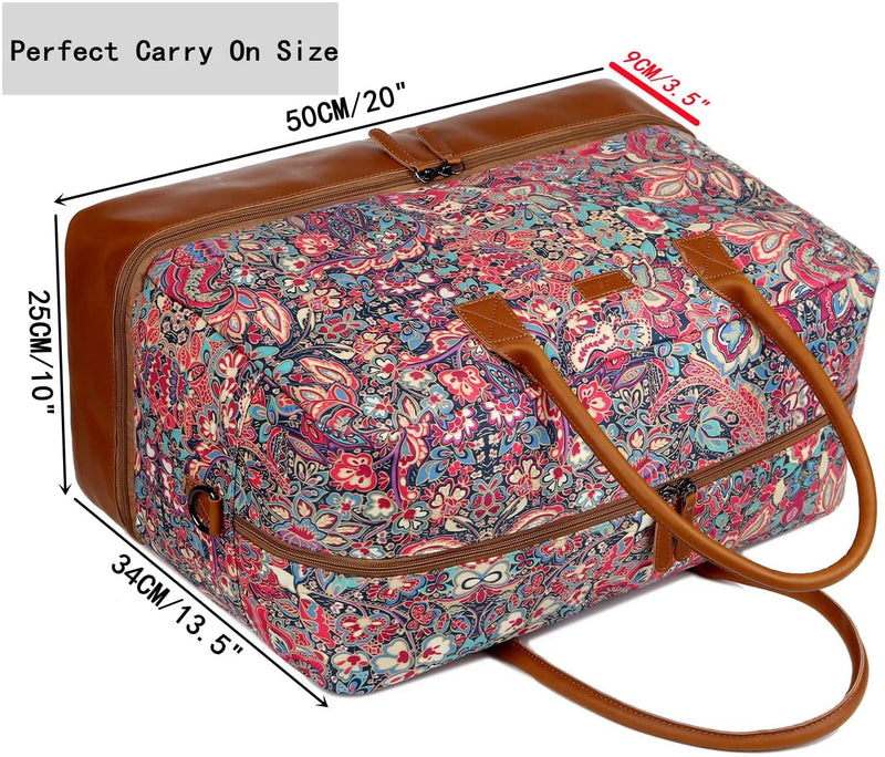 Pretty Colorful Travel Duffel Weekender Bag Overnight Bag Carry On with Shoe Compartment for Women HB - 10 (HS)