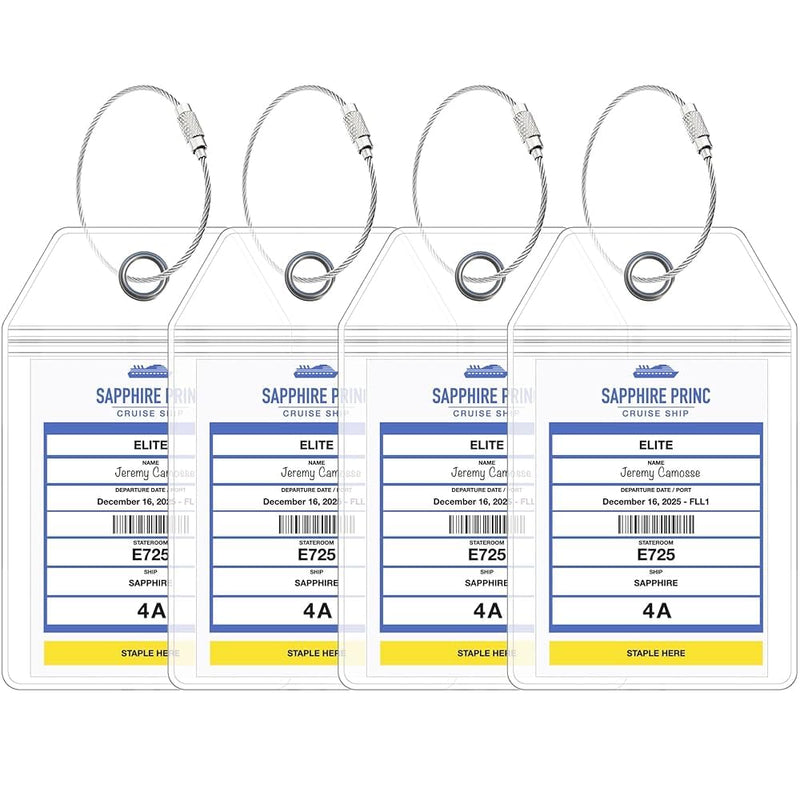 Princess Cruise Luggage Tag Holder by Cruise On [4 Pack] Fits All Princess Ships & Tags, Cruise Essentials 2026 & 2027 - Clear Luggage Tags
