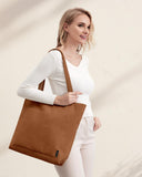 Prite Corduroy Tote Bag for Women Large Shoulder Bag with Zipper and Pockets for College Work Travel Shopping(Brown)