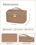 Prite Makeup Bag, Large Capacity Portable Travel Cosmetic Bag, Waterproof Makeup Organizer for Women with Handle and Divider (001 Brown)