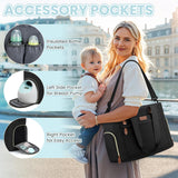 Pritent Diaper Bag Tote for Working Mom, Large Travel Diaper Tote for Mom and Dad with 14 Inch Laptop Sleeve, Mommy Maternity Travel Baby Bag for Boys and Girls, Black