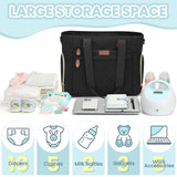 Pritent Diaper Bag Tote for Working Mom, Large Travel Diaper Tote for Mom and Dad with 14 Inch Laptop Sleeve, Mommy Maternity Travel Baby Bag for Boys and Girls, Black