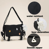 PRLINJSK Cute Messenger Bag for Teen Girls Women, Kawaii Crossbody Shoulder Purse with Pins and Stuffed Pendant Gift