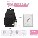 PRLINJSK Girls Backpack for College High Middle School Student, Cute Aesthetic Bookbag for Teens Women with Accessories,Black