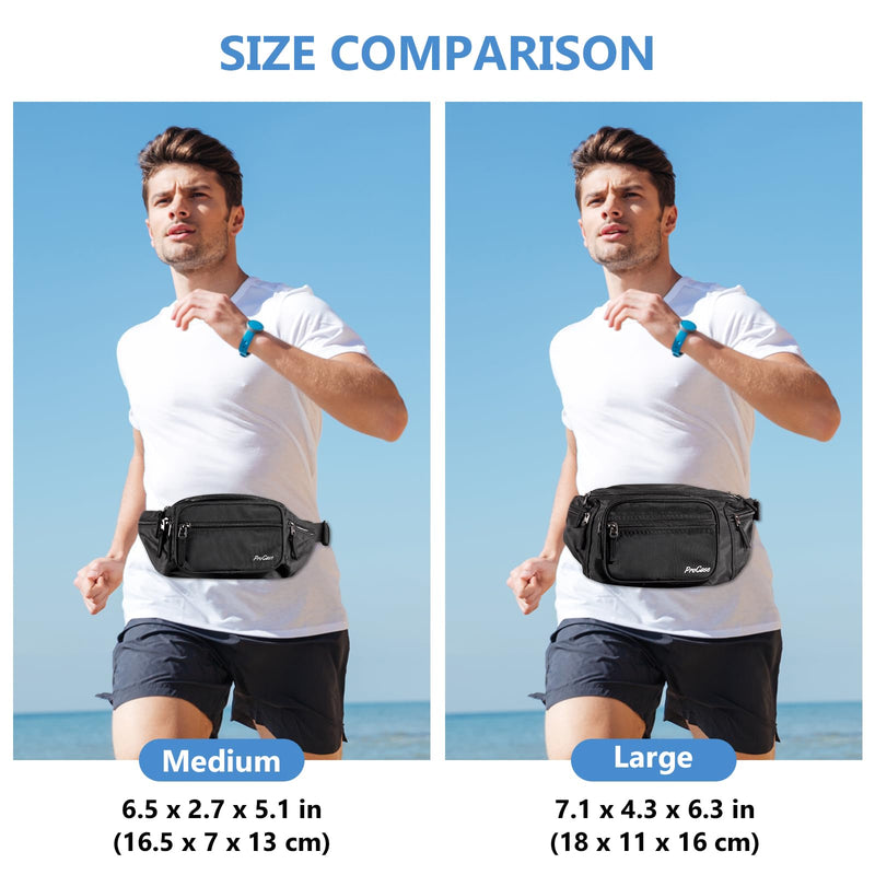 ProCase Fanny Pack Waist Packs for Men Women, Waist Bag Hip Pack for Travel Hiking Running Outdoor Sports - Black, Medium