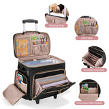Prokva Rolling Teacher Bag with Wheels, Teacher Tote Bag with Detachable Trolley, Fits for 15.6" Laptop, Black (Patent Design)