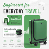 Props 22” Luxury Carry on luggage with wheels - Built - In Desk Luggage Stand - TSA Approved rolling carry on suitcase - Expandable & Lightweight airport luggage for Business Travel (Sage)