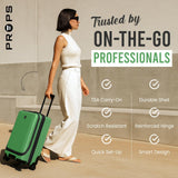 Props 22” Luxury Carry on luggage with wheels - Built - In Desk Luggage Stand - TSA Approved rolling carry on suitcase - Expandable & Lightweight airport luggage for Business Travel (Sage)