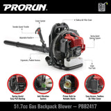 PRORUN, 51.7cc 570 CFM 2 - Cycle Backpack Blower, Model PBB2417
