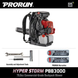 PRORUN PBB3000 Gas Backpack Leaf Blower, 79.9cc Commercial - Grade, 250 MPH, 1125 CFM, 50N
