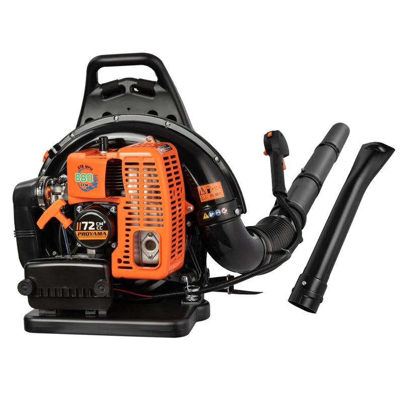 PROYAMA 72CC Gas Backpack Leaf Blower, 2 - Cycle 880CFM 275MPH Gas Powered Engine, 2 in 1 Nozzle Low Vibration and Ergonomic Design with Cruise Control for Outdoor GardenYard Cleaning and Snow Removal