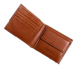 Prugs Embossed Corner Leather Bifold Coin Wallet, Tan, One Size