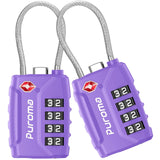 Puroma 2 Pack TSA Approved Luggage Locks, 4 Digit Combination Travel Cable Locks Resettable Code Lock with Zinc Alloy Body for Suitcase, Toolbox, Backpack, Bag, Gym Locker (Basic Purple)