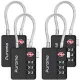 Puroma TSA Locks for Luggage, 4 Pack Cable Lightweight Luggage Locks TSA Approved 4 - Digit Combination Padlock for Suitcases, Bags, Toolboxes, Backpacks & Gym Lockers (Black)