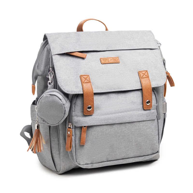 Purple Finch Small Diaper Bag Backpack, Mini Diaper Backpack, Lightweight, Insulated Pockets, Changing Pad, Stroller Straps (Grey, Flap)