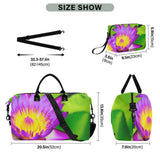 Purple Water Lily Bloom Green Travel Duffle Bags & Cosmetic Pouch Set of 2, Aesthetic Sports Gym Tote Overnight Carry on Bags
